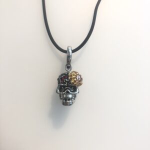 Collana Charm Flower Skull Swarovski con cordoncino
