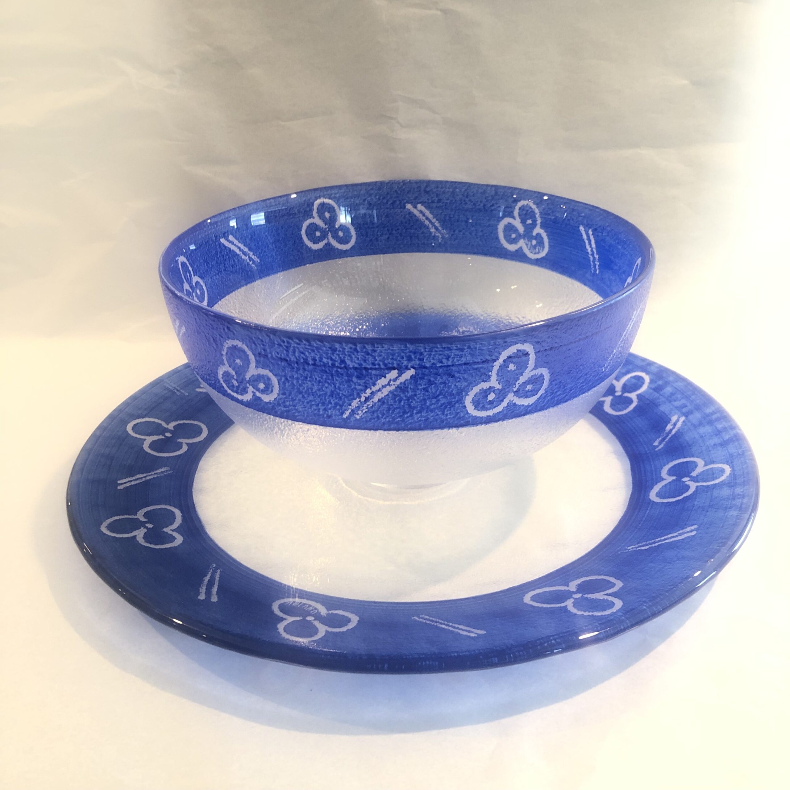 Set coppa + centro Fiori Blu Kosta Boda