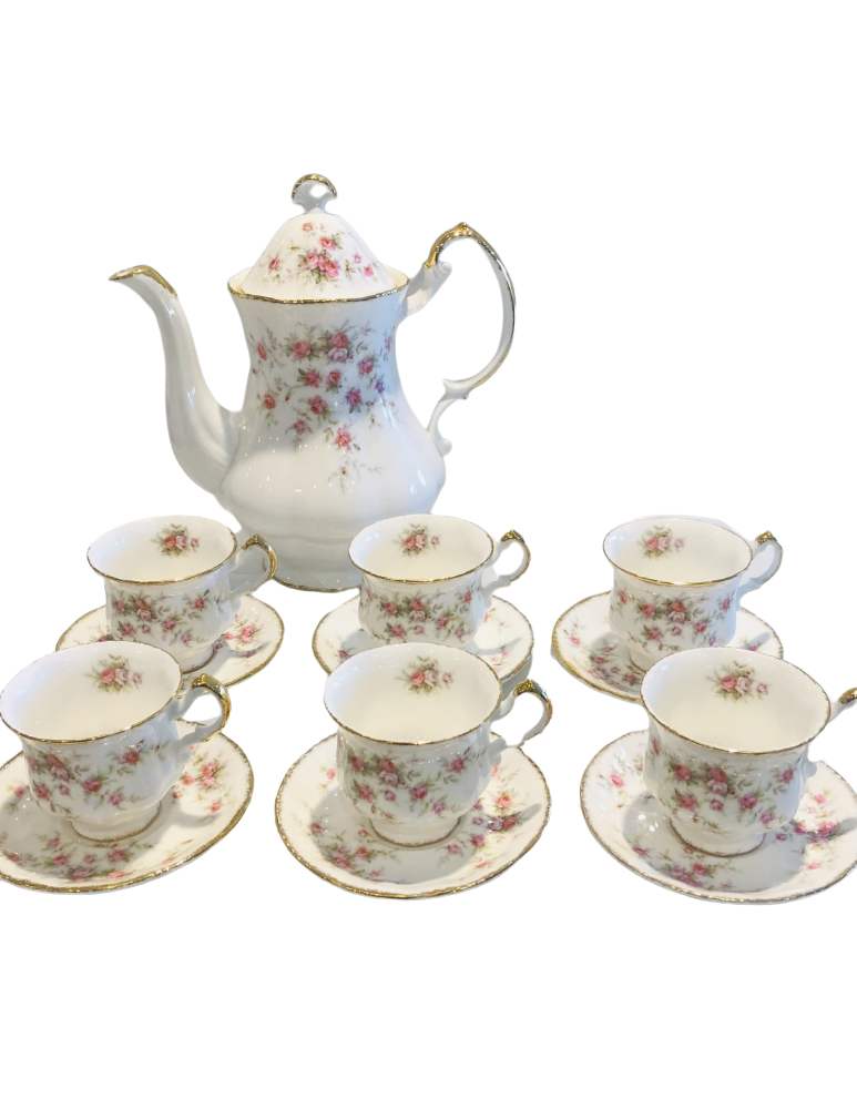 Set 6 tazze caffè con caffettiera Paragon Victorian Rose Queen